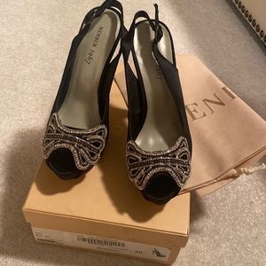 Woman’s black evening heels, size 38. Brand new with tags, box and dust bag